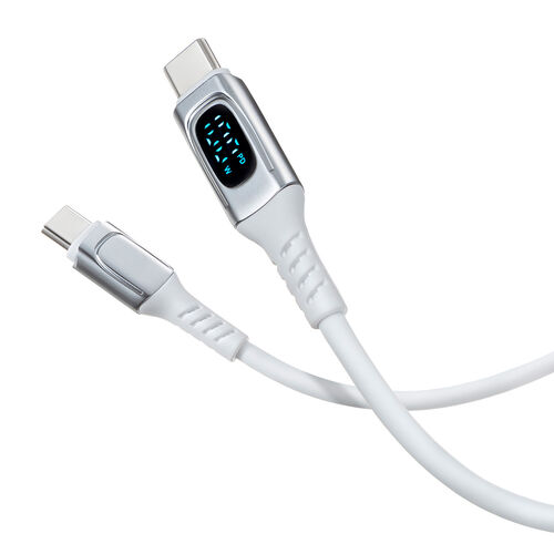 PD電力表示機能付き USB Type-Cケーブル（USB PD100W対応・e-marker搭載・1m・やわらかシリコンケーブル・USB2.0・充電・データ転送・スマホ タブレット・ホワイト）