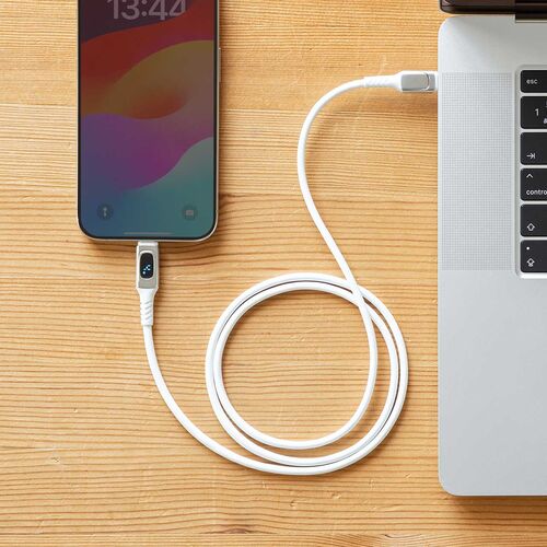 PD電力表示機能付き USB Type-Cケーブル（USB PD100W対応・e-marker搭載・1m・やわらかシリコンケーブル・USB2.0・充電・データ転送・スマホ タブレット・ホワイト）