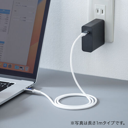PD電力表示機能付き USB Type-Cケーブル USB PD240W対応 e-marker搭載 2m やわらかシリコンケーブル USB2.0 充電 データ転送 スマホ タブレット ホワイト