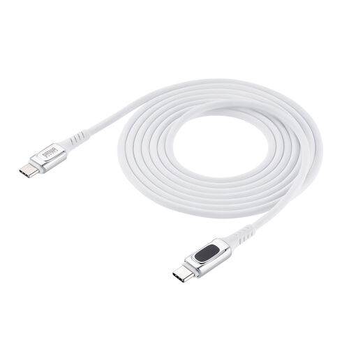 PD電力表示機能付き USB Type-Cケーブル USB PD240W対応 e-marker搭載 2m やわらかシリコンケーブル USB2.0 充電 データ転送 スマホ タブレット ホワイト