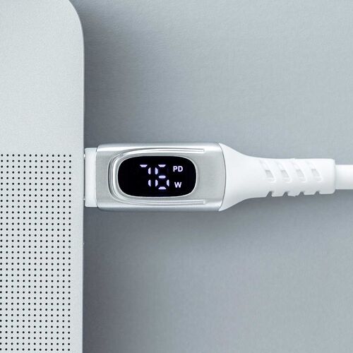 PD電力表示機能付き USB Type-Cケーブル USB PD240W対応 e-marker搭載 2m やわらかシリコンケーブル USB2.0 充電 データ転送 スマホ タブレット ホワイト