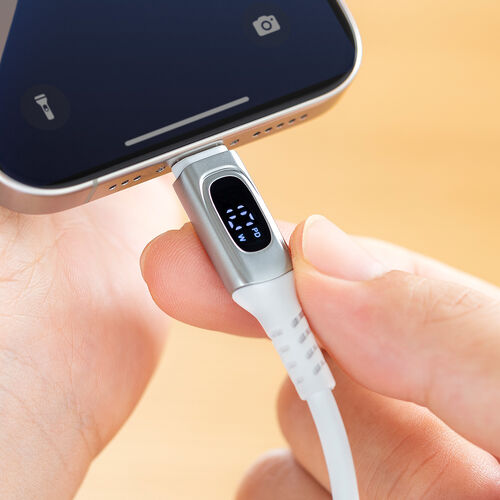 PD電力表示機能付き USB Type-Cケーブル USB PD240W対応 e-marker搭載 2m やわらかシリコンケーブル USB2.0 充電 データ転送 スマホ タブレット ホワイト