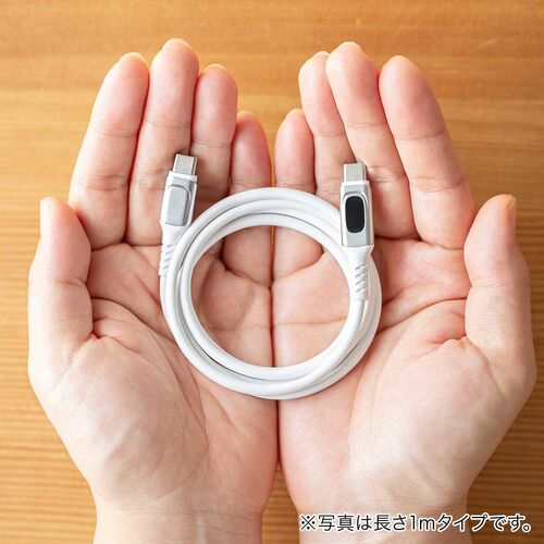 PD電力表示機能付き USB Type-Cケーブル USB PD240W対応 e-marker搭載 2m やわらかシリコンケーブル USB2.0 充電 データ転送 スマホ タブレット ホワイト