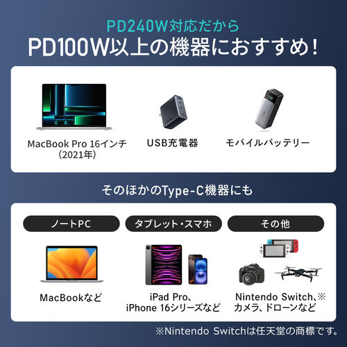 PD電力表示機能付き USB Type-Cケーブル USB PD240W対応 e-marker搭載 2m やわらかシリコンケーブル USB2.0 充電 データ転送 スマホ タブレット ホワイト