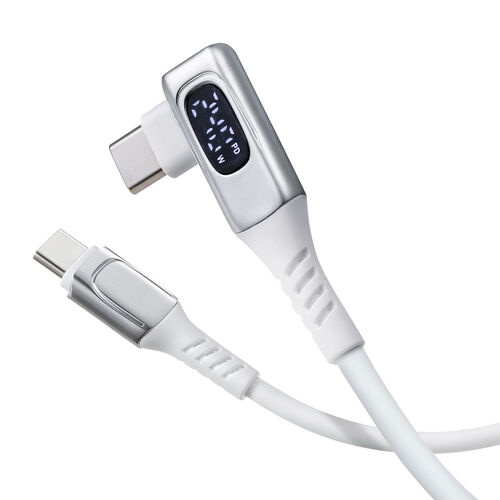 USB Type-Cケーブル（W数表示機能付き・L字コネクタ・PD240W対応・やわらかシリコンケーブル・USB2.0・iPhone16・1m・ホワイト）