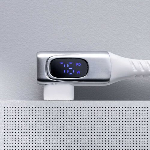 USB Type-Cケーブル（W数表示機能付き・L字コネクタ・PD240W対応・やわらかシリコンケーブル・USB2.0・iPhone16・1m・ホワイト）
