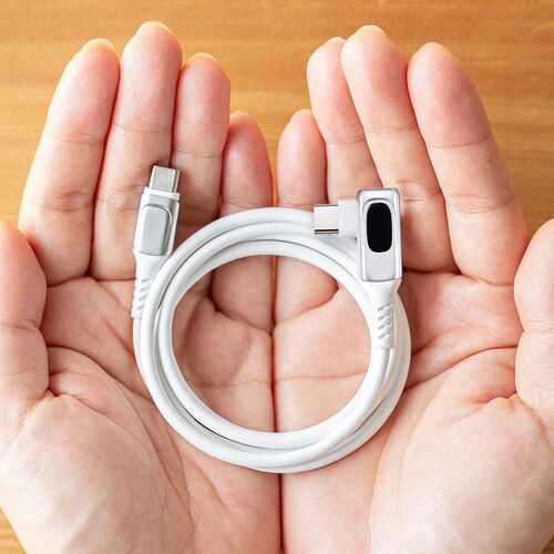 USB Type-Cケーブル（W数表示機能付き・L字コネクタ・PD240W対応・やわらかシリコンケーブル・USB2.0・iPhone16・1m・ホワイト）