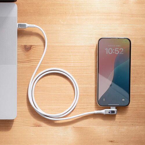 USB Type-Cケーブル（W数表示機能付き・L字コネクタ・PD240W対応・やわらかシリコンケーブル・USB2.0・iPhone16・1m・ホワイト）