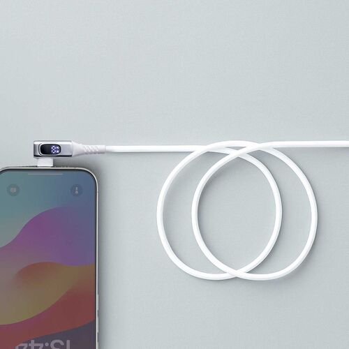 USB Type-Cケーブル（W数表示機能付き・L字コネクタ・PD240W対応・やわらかシリコンケーブル・USB2.0・iPhone16・2m・ホワイト）