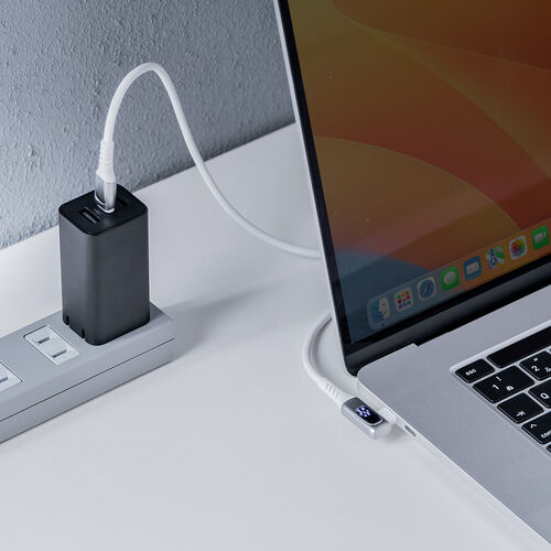 USB Type-Cケーブル（W数表示機能付き・L字コネクタ・PD240W対応・やわらかシリコンケーブル・USB2.0・iPhone16・2m・ホワイト）