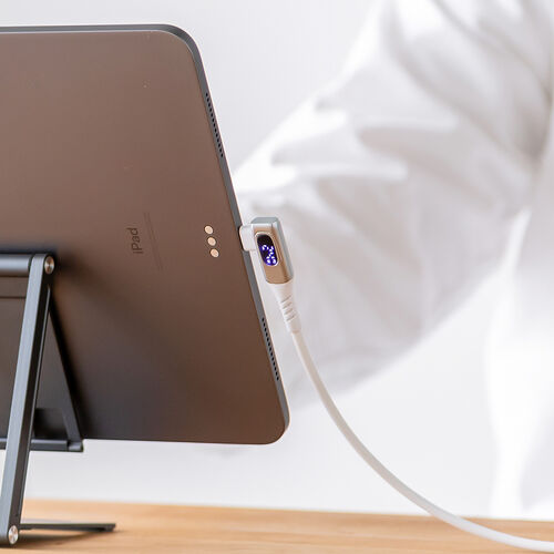 USB Type-Cケーブル（W数表示機能付き・L字コネクタ・PD240W対応・やわらかシリコンケーブル・USB2.0・iPhone16・2m・ホワイト）