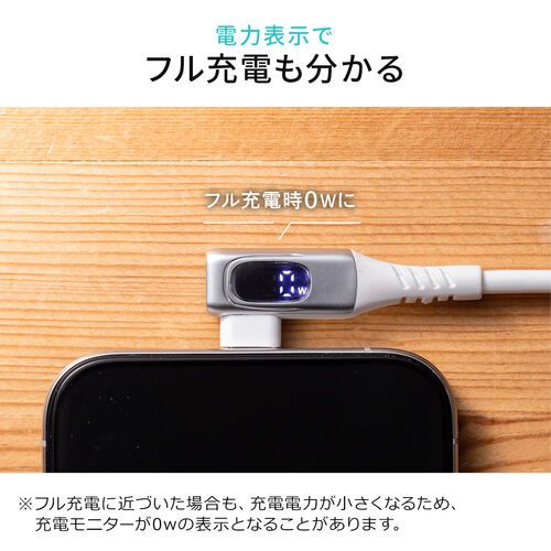 USB Type-Cケーブル（W数表示機能付き・L字コネクタ・PD240W対応・やわらかシリコンケーブル・USB2.0・iPhone16・2m・ホワイト）