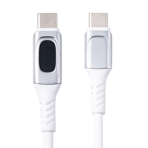 PD電力表示機能付き USB Type-Cケーブル（USB PD240W対応・e-marker搭載・1m・やわらかシリコンケーブル・USB2.0・充電・データ転送・スマホ・タブレット・ホワイト）