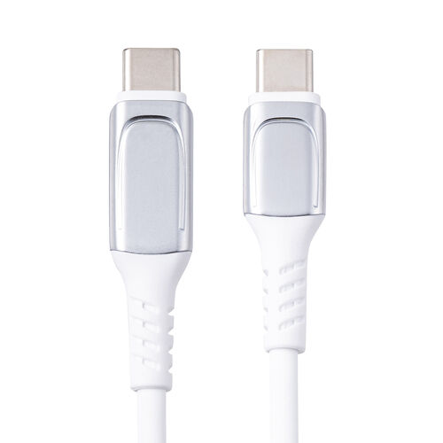 PD電力表示機能付き USB Type-Cケーブル（USB PD240W対応・e-marker搭載・1m・やわらかシリコンケーブル・USB2.0・充電・データ転送・スマホ・タブレット・ホワイト）