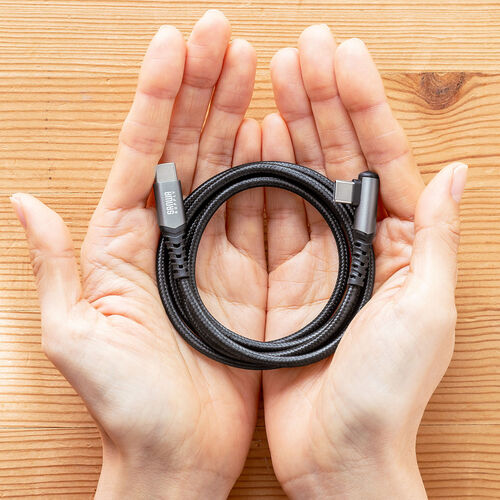 USB Type-Cケーブル（L字・USB PD100W・シリコンメッシュ・絡まない・CtoC・タイプC・USB2.0・充電・データ転送・スマホ・タブレット・1m・ブラック）