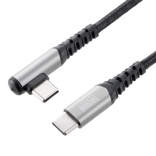 USB Type-Cケーブル（L字・USB PD100W・シリコンメッシュ・絡まない・CtoC・タイプC・USB2.0・充電・データ転送・スマホ・タブレット・1m・ブラック）