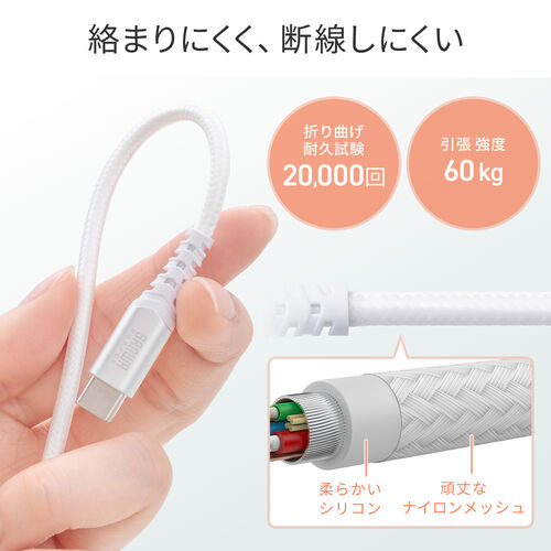 USB Type-Cケーブル（L字・USB PD100W・シリコンメッシュ・絡まない・CtoC・タイプC・USB2.0・充電・データ転送・スマホ・タブレット・1m・ブラック）