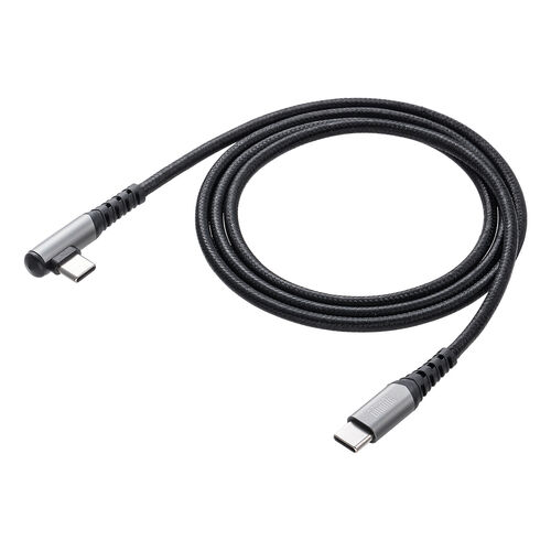 USB Type-Cケーブル（L字・USB PD240W・シリコンメッシュ・絡まない・CtoC・タイプC・USB2.0・充電・データ転送・スマホ・タブレット・1m・ ブラック）