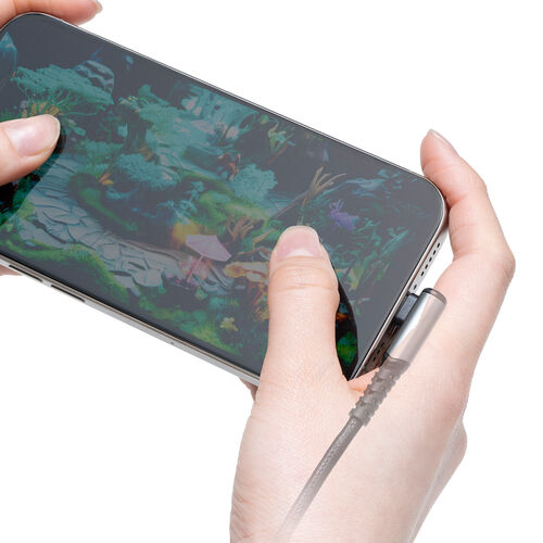 USB Type-Cケーブル（L字・USB PD240W・シリコンメッシュ・絡まない・CtoC・タイプC・USB2.0・充電・データ転送・スマホ・タブレット・1m・ ブラック）