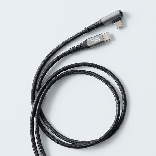 USB Type-Cケーブル（L字・USB PD240W・シリコンメッシュ・絡まない・CtoC・タイプC・USB2.0・充電・データ転送・スマホ・タブレット・1m・ ブラック）