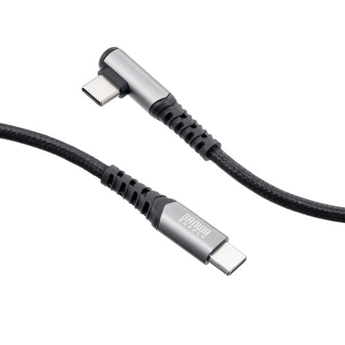 USB Type-Cケーブル（L字・USB PD240W・シリコンメッシュ・絡まない・CtoC・タイプC・USB2.0・充電・データ転送・スマホ・タブレット・1m・ ブラック）