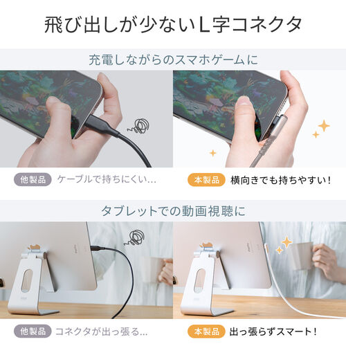 USB Type-Cケーブル（L字・USB PD240W・シリコンメッシュ・絡まない・CtoC・タイプC・USB2.0・充電・データ転送・スマホ・タブレット・1m・ ブラック）