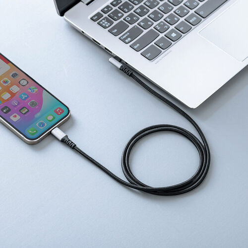 USB Type-Cケーブル（L字・PD60W・ポリエステルメッシュ・高耐久・CtoC・USB2.0・充電・データ転送・スマホ・タブレット・Nintendo Switch・ノートパソコン・1m）