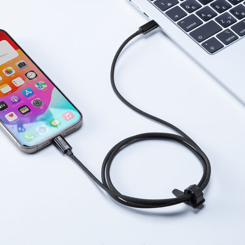 USB Type-Cケーブル（USB PD60W・1m・ケーブルバンド付き・シリコンメッシュ・絡まない・しなやか・CtoC・タイプC・USB2.0・充電・データ転送・スマホ・タブレット・ブラック）