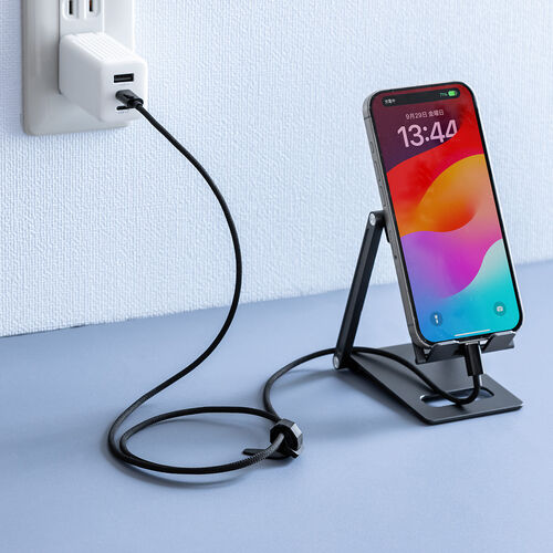 USB Type-Cケーブル（USB PD60W・1m・ケーブルバンド付き・シリコンメッシュ・絡まない・しなやか・CtoC・タイプC・USB2.0・充電・データ転送・スマホ・タブレット・ブラック）