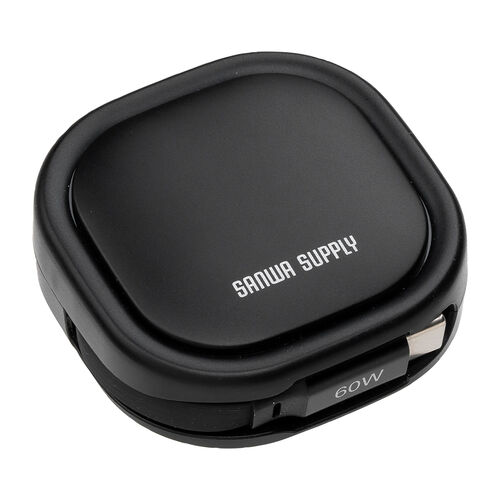 巻き取り式 USB Type-Cケーブル（両引き・CtoC・1.2m・PD60W・充電ケーブル・データ転送・持ち運び・iPad・iPhone・スマホ・タブレット・ブラック）