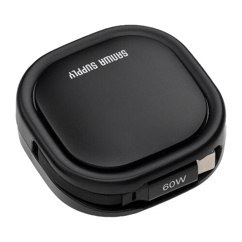 巻き取り式 USB Type-Cケーブル（両引き・CtoC・1.2m・PD60W・充電ケーブル・データ転送・持ち運び・iPad・iPhone・スマホ・タブレット・ブラック）