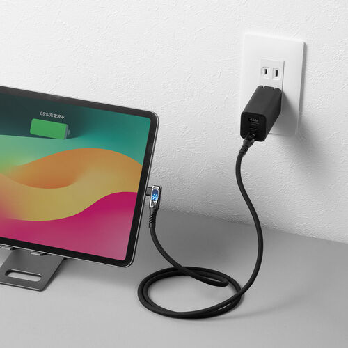 USB Type-Cケーブル（W数表示機能付き・USB4・8K/60Hz・L字コネクタ・映像伝達可能・PD100W対応・1m・シリコンケーブル・充電・データ転送・スマホ タブレット ）