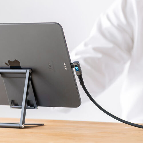 USB Type-Cケーブル（W数表示機能付き・USB4・8K/60Hz・L字コネクタ・映像伝達可能・PD100W対応・1m・シリコンケーブル・充電・データ転送・スマホ タブレット ）