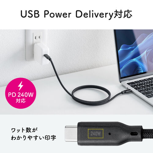 マグネットケーブル（USB Type-Cケーブル・急速充電・PD240Ｗ・まとまりやすい・データ転送・480Mbps・iPhone16対応・1m・ブラック）