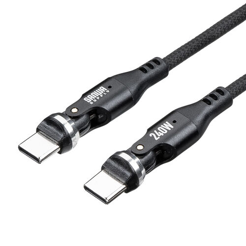 USB Type-Cケーブル（PD240W・L字・全方向対応ケーブル・両端回転コネクタ・スマホ・switch・充電・540°回転・USB2.0・480Mbps・1.8m・ブラック）