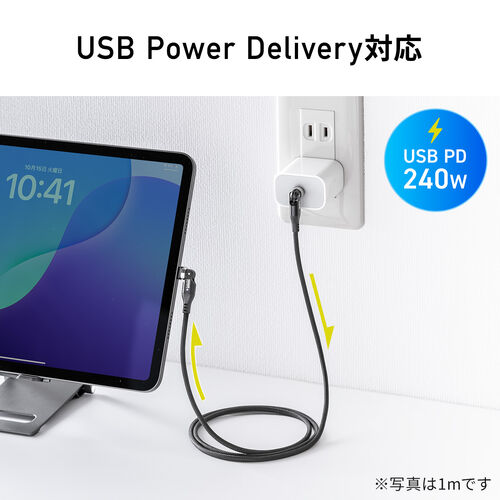 USB Type-Cケーブル（PD240W・L字・全方向対応ケーブル・両端回転コネクタ・スマホ・switch・充電・540°回転・USB2.0・480Mbps・1.8m・ブラック）