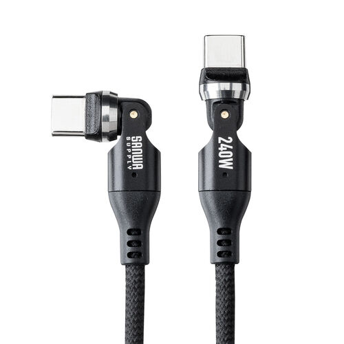 USB Type-Cケーブル（PD240W・L字・全方向対応ケーブル・両端回転コネクタ・スマホ・switch・iPhone17・充電・540°回転・USB2.0・480Mbps・1m・ブラック）