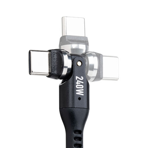USB Type-Cケーブル（PD240W・L字・全方向対応ケーブル・両端回転コネクタ・スマホ・switch・iPhone17・充電・540°回転・USB2.0・480Mbps・1m・ブラック）
