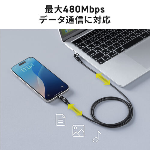 USB Type-Cケーブル（PD240W・L字・全方向対応ケーブル・両端回転コネクタ・スマホ・switch・iPhone17・充電・540°回転・USB2.0・480Mbps・1m・ブラック）
