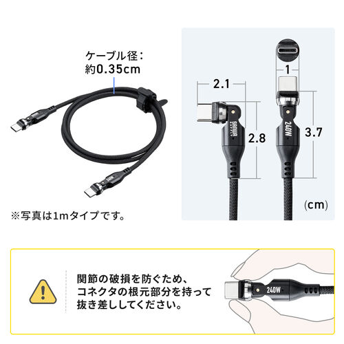 USB Type-Cケーブル（PD240W・L字・全方向対応ケーブル・両端回転コネクタ・スマホ・switch・iPhone17・充電・540°回転・USB2.0・480Mbps・1m・ブラック）