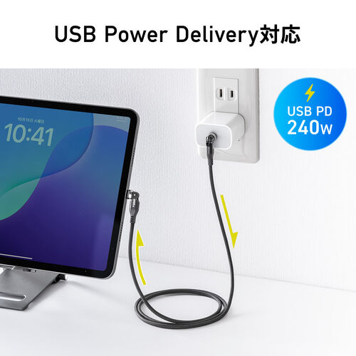 USB Type-Cケーブル（PD240W・L字・全方向対応ケーブル・両端回転コネクタ・スマホ・switch・充電・540°回転・USB2.0・480Mbps・1m・ブラック）