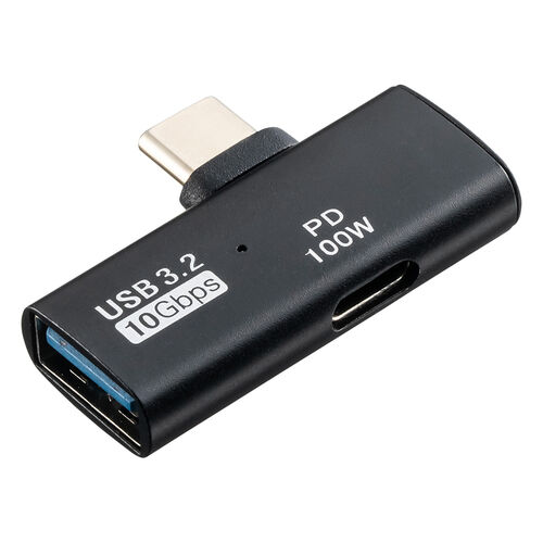USB A to USB C 変換アダプタ（L字型・充電対応・PD100W・ USB 10Gbps・AppleProRes対応・通電LED・ブラック）