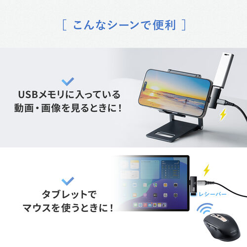 USB A to USB C 変換アダプタ（L字型・充電対応・PD100W・ USB 10Gbps・AppleProRes対応・通電LED・ブラック）