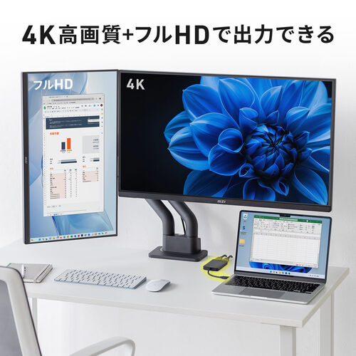 USB C - HDMI 変換アダプタ（4K×1 フルHD×1・ディスプレイアダプタ・マルチディスプレイ・2画面・拡張・HDMI2つ・Win Mac対応）