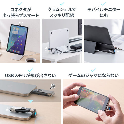 USB-C 変換アダプタ（U字・電力表示機能・USB 40Gbps・PD 140W・映像出力・8K・60Hz・U型・Type-C・出力スクリーン表示・クリアカラー・スケルトンデザイン）