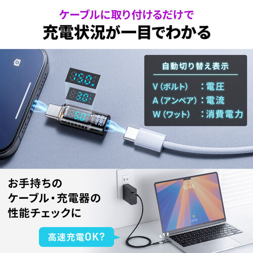USB-C 変換アダプタ（電力表示機能・USB 40Gbps・PD 240W・映像出力・8K・60Hz・Type-C・出力スクリーン表示・クリアカラー・スケルトンデザイン）