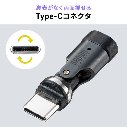 USB-C 変換アダプタ（540°回転・PD240W・上下左右・全方向対応・L字/L型コネクタ・USB2.0・急速充電・Type-C・方向変換・ガンメタリック）