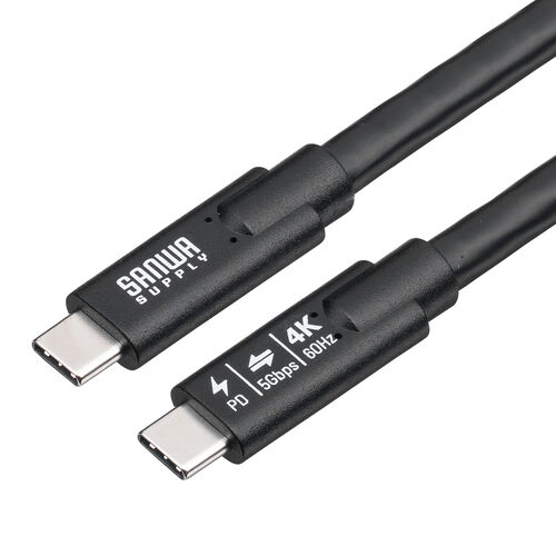 USB Type-Cケーブル（5m・Type-C映像出力対応・USB PD75W対応・4K/60Hz・Altモード・5Gbps・充電・データ転送・ブラック・電子黒板）