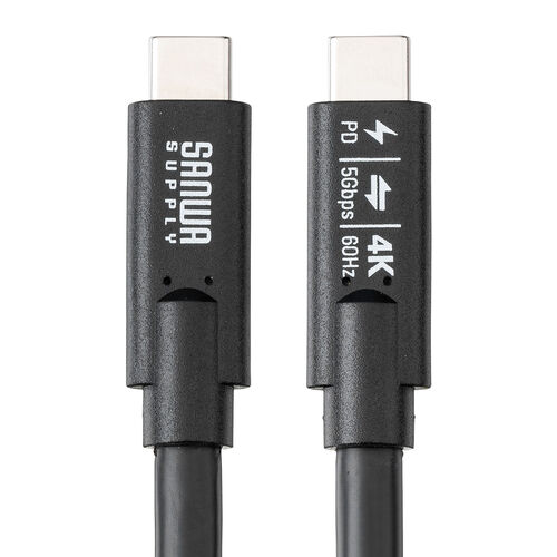 USB Type-Cケーブル（5m・Type-C映像出力対応・USB PD75W対応・4K/60Hz・Altモード・5Gbps・充電・データ転送・ブラック・電子黒板）