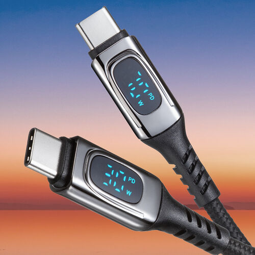 USB Type-C ケーブル（急速充電・PD100W・二股ケーブル・2-in-1・電力表示・ナイロンメッシュ・自動分配・2台同時充電・充電のみ・1.2m・ブラック）